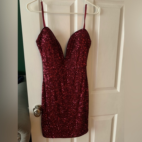 Burgundy Sequin Velour Front Tie Mini Dress